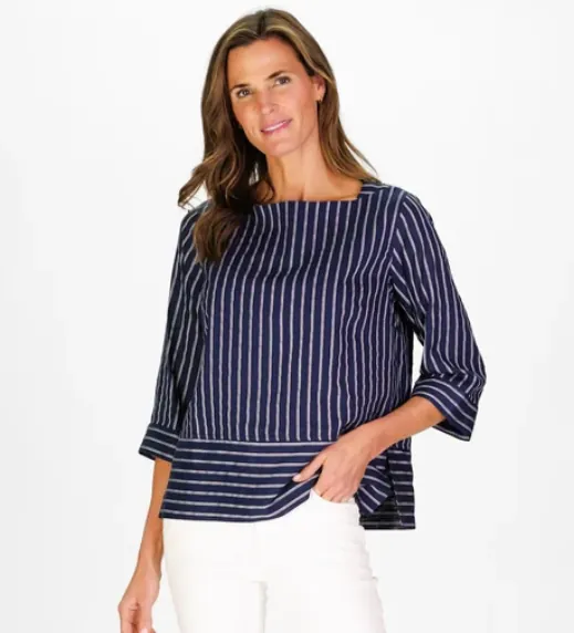 Tilda Top in Navy Linen Stripe